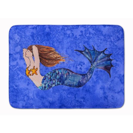 JENSENDISTRIBUTIONSERVICES Brunette Mermaid on Blue Machine Washable Memory Foam Mat MI2550492